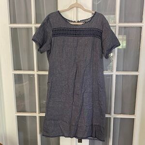 Ann Taylor Blue Short Sleeve Chambray Linen Cotton Shift Dress Size 14T